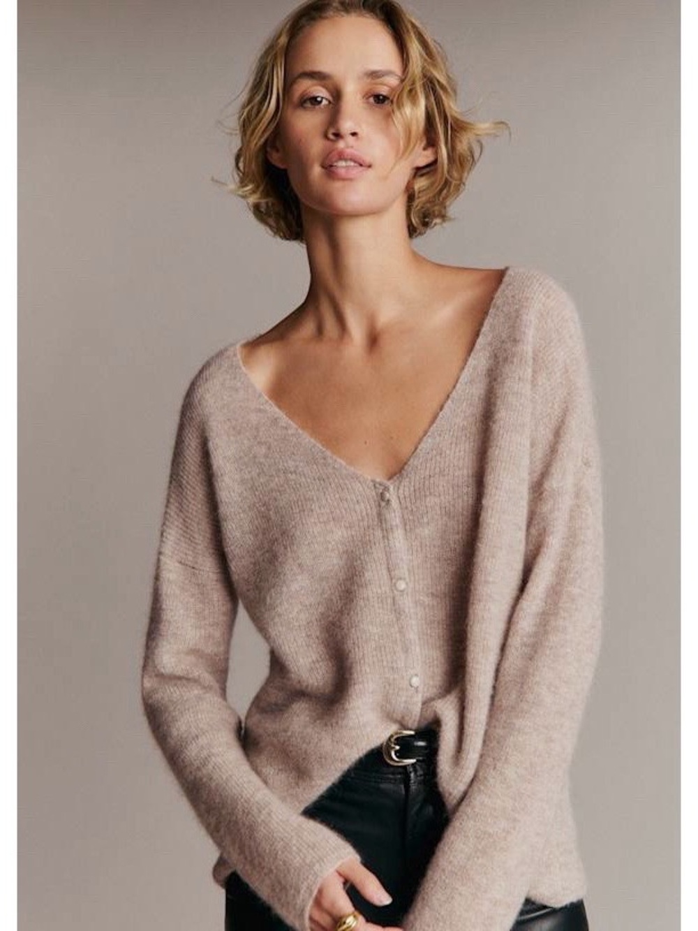 SÉZANE Barry Cardigan Light Beige Mohair Alpaca Knit Sweater S